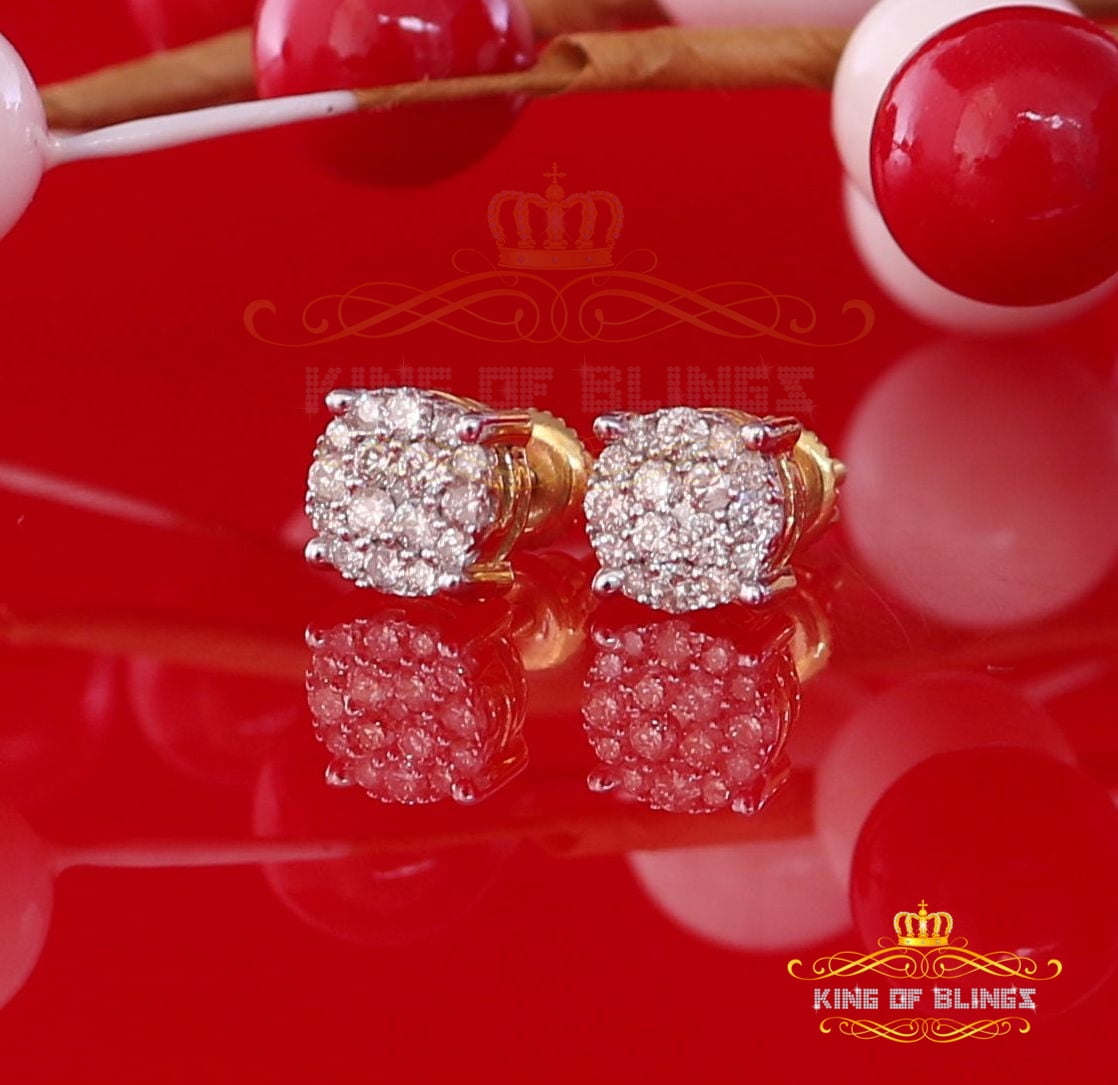 King of Bling's 10K Real Yellow Gold Real Diamond 0.50CT Men's/Women's Stud Round Earrings