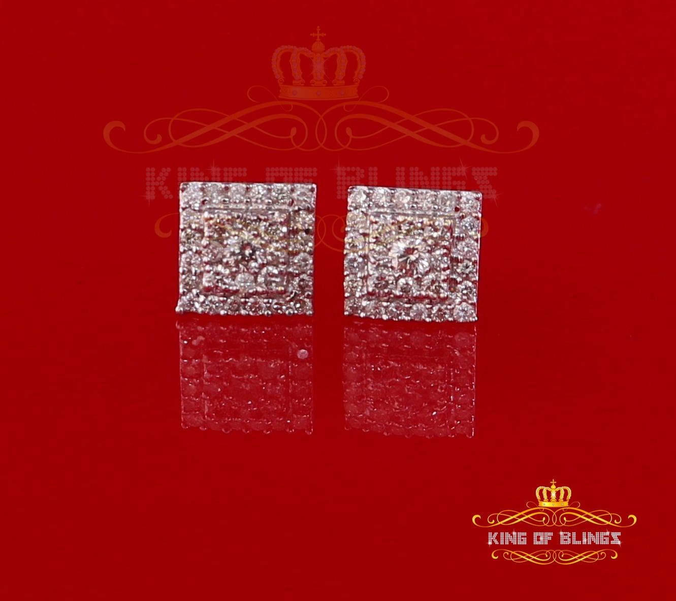 King of Bling's 10K Real Yellow Gold Real Diamond 0.50CT Men's/Women's Stud Square Earrings