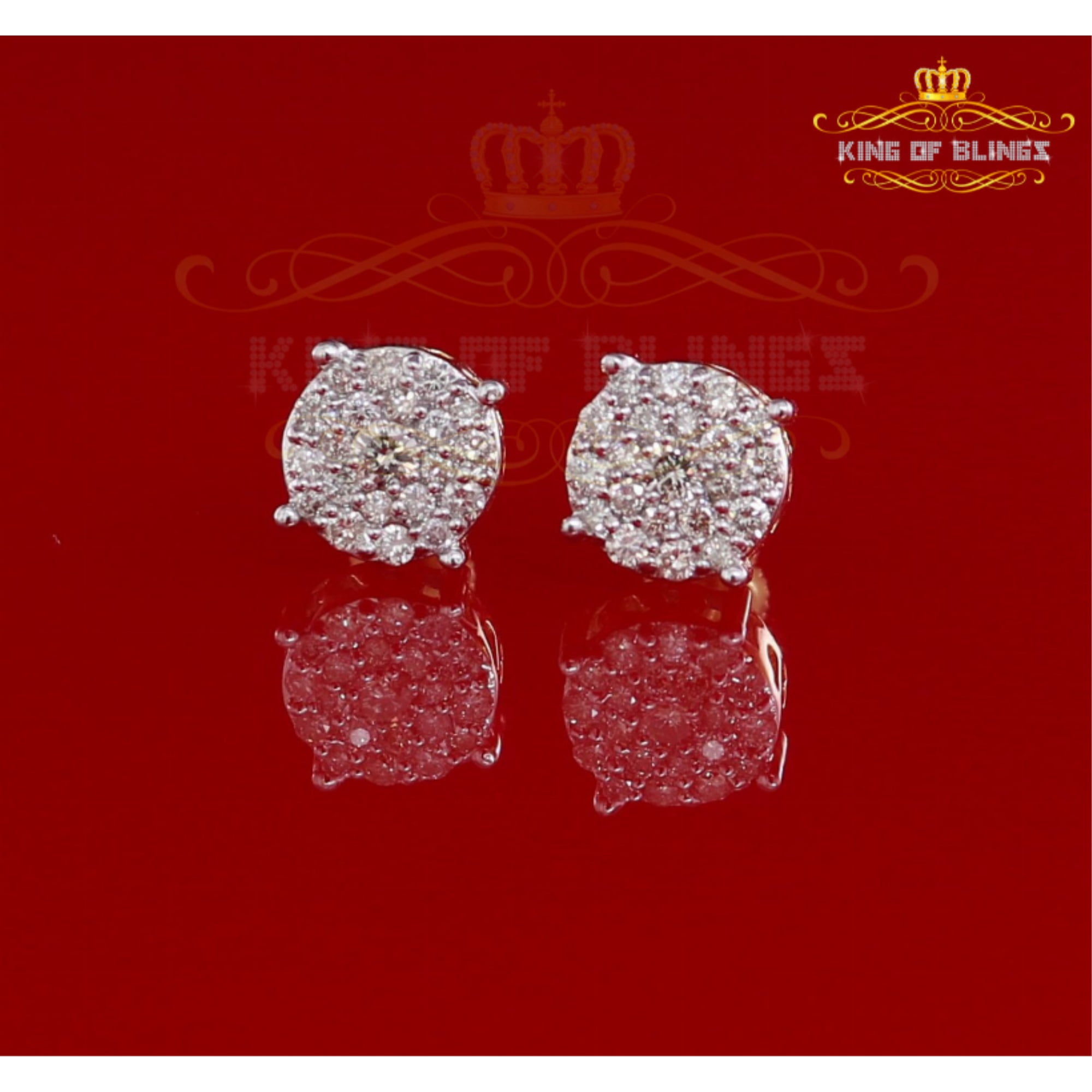 King of Bling's 10K Real Yellow Gold Real Diamond 0.60CT Men's/Women's Stud Round Earring
