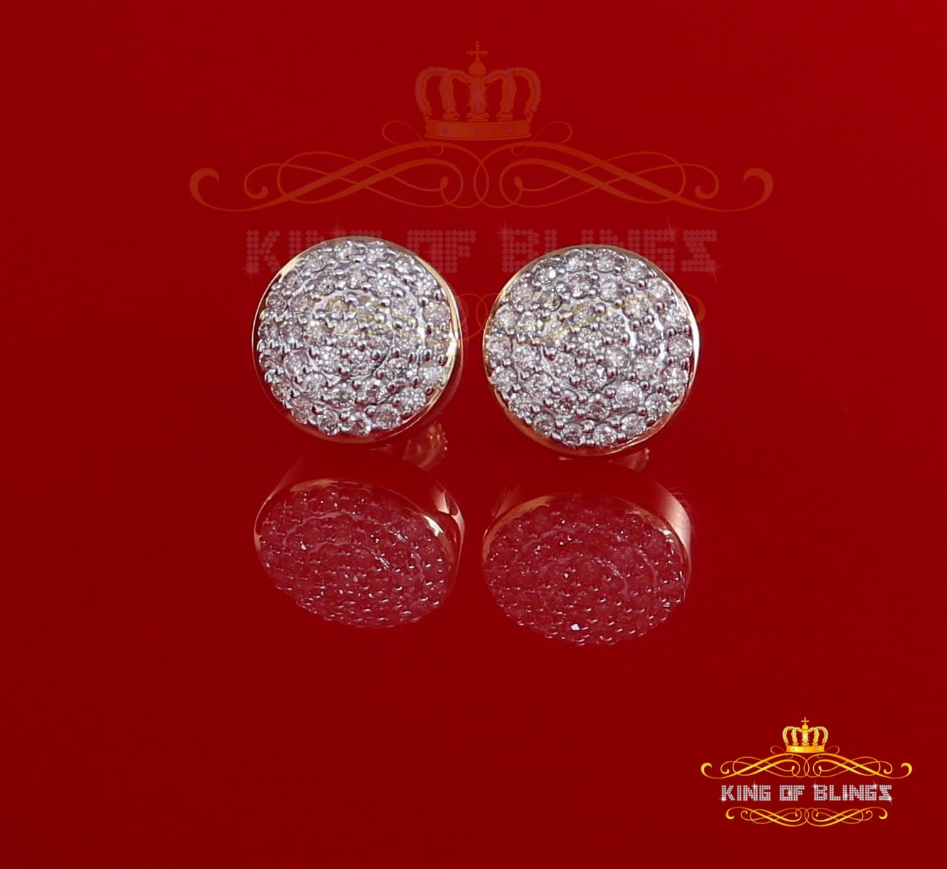 King of Bling's 10K Real Yellow Gold Real Diamond 0.75CT Men's/Women's Stud Round Earring