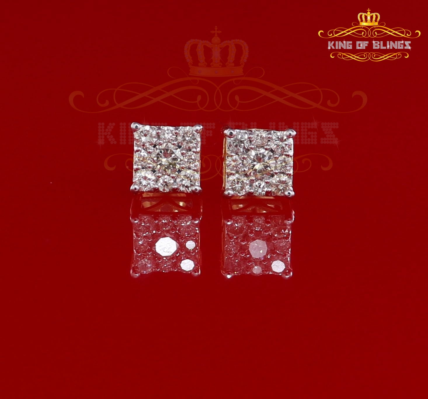 King of Bling's 10K Real Yellow Gold Real Diamond 0.75CT Men's/Women's Stud Square Earring