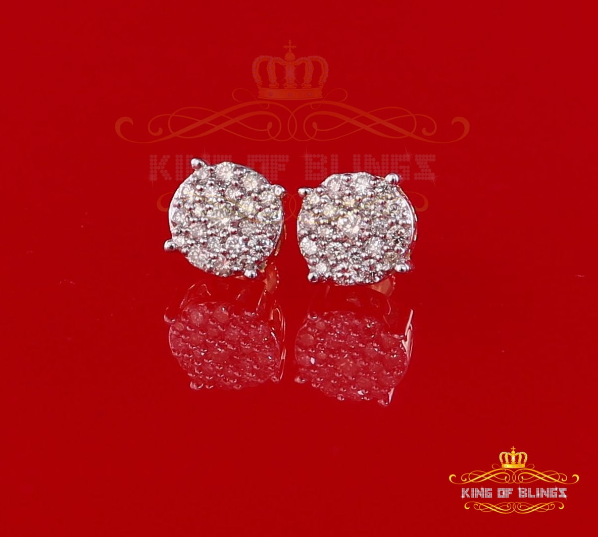 King of Bling's 10K Real Yellow Gold Real Diamond 0.80CT Men's/Women's Stud Round Earring