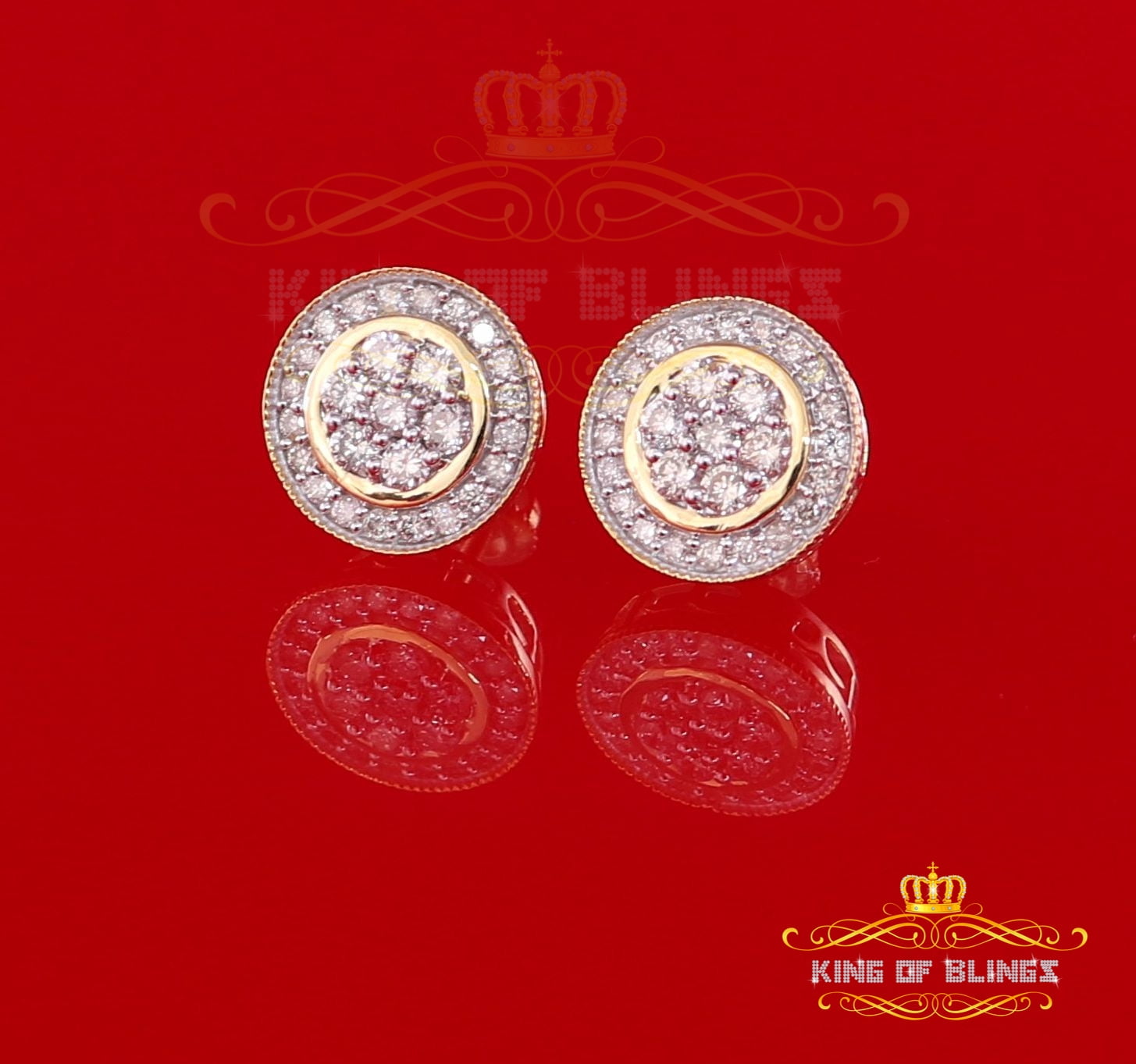 King of Bling's 10K Real Yellow Gold Real Diamond 1.05CT Men's/Women's Stud Round Earring