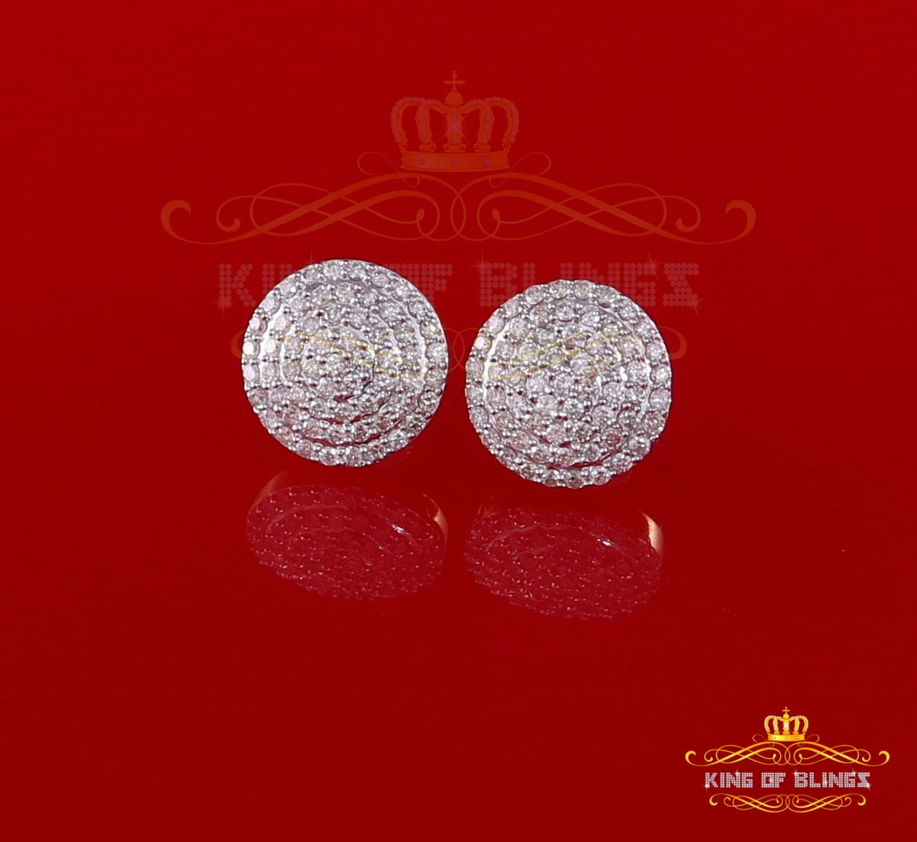 King of Bling's 10K Real Yellow Gold Real Diamond 1.25CT Men's/Women's Stud Round Earring