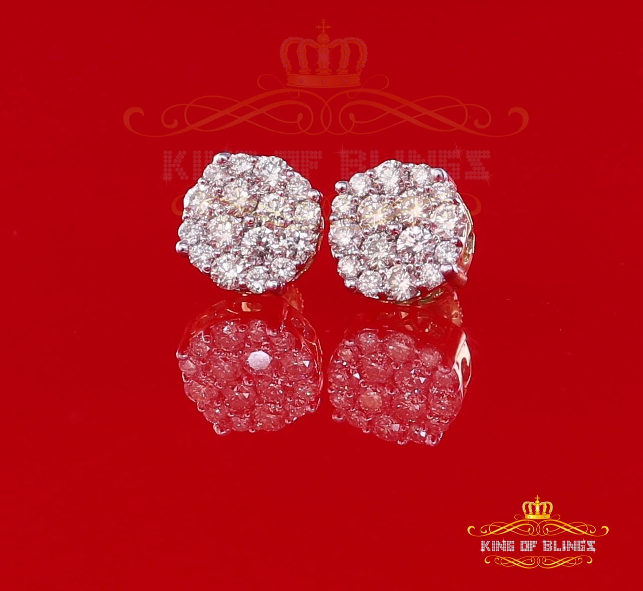 King of Bling's 10K Real Yellow Gold Real Diamond 1.50CT Men's/Women's Stud Round Earring