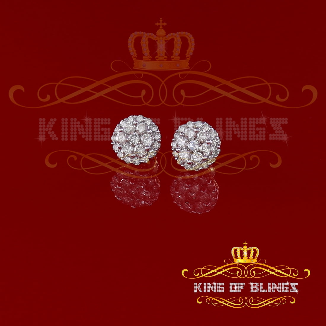 King of Bling's 10K Real Yellow Gold w/Real 1.33 CT Diamond Men's/Women's Stud Round Earring