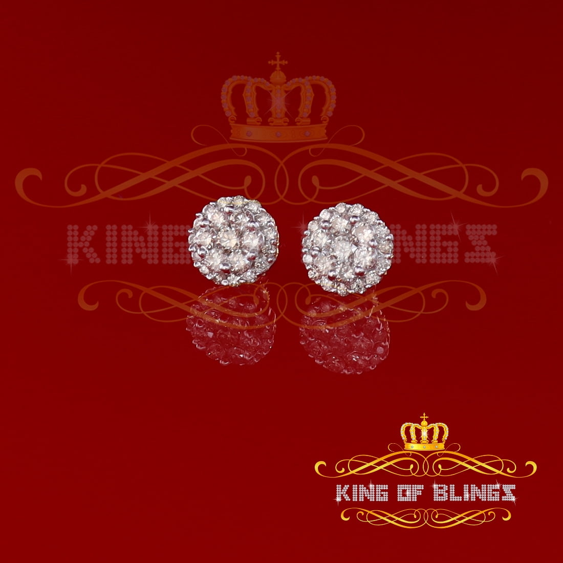 King of Bling's 10K Real Yellow Gold w/Real 1.66 CT Diamond Men's/Women's Stud Round Earring