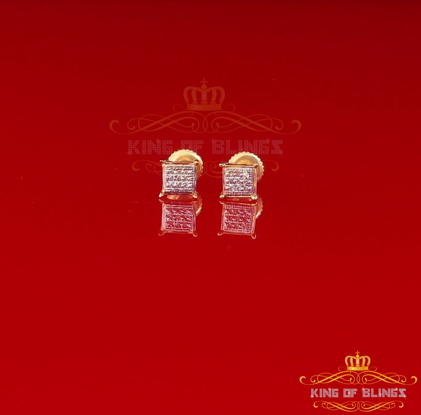King of Bling's 10K Real Yellow Gold with 0.05CT Real Diamonds Men's/Women's stud Square Earring