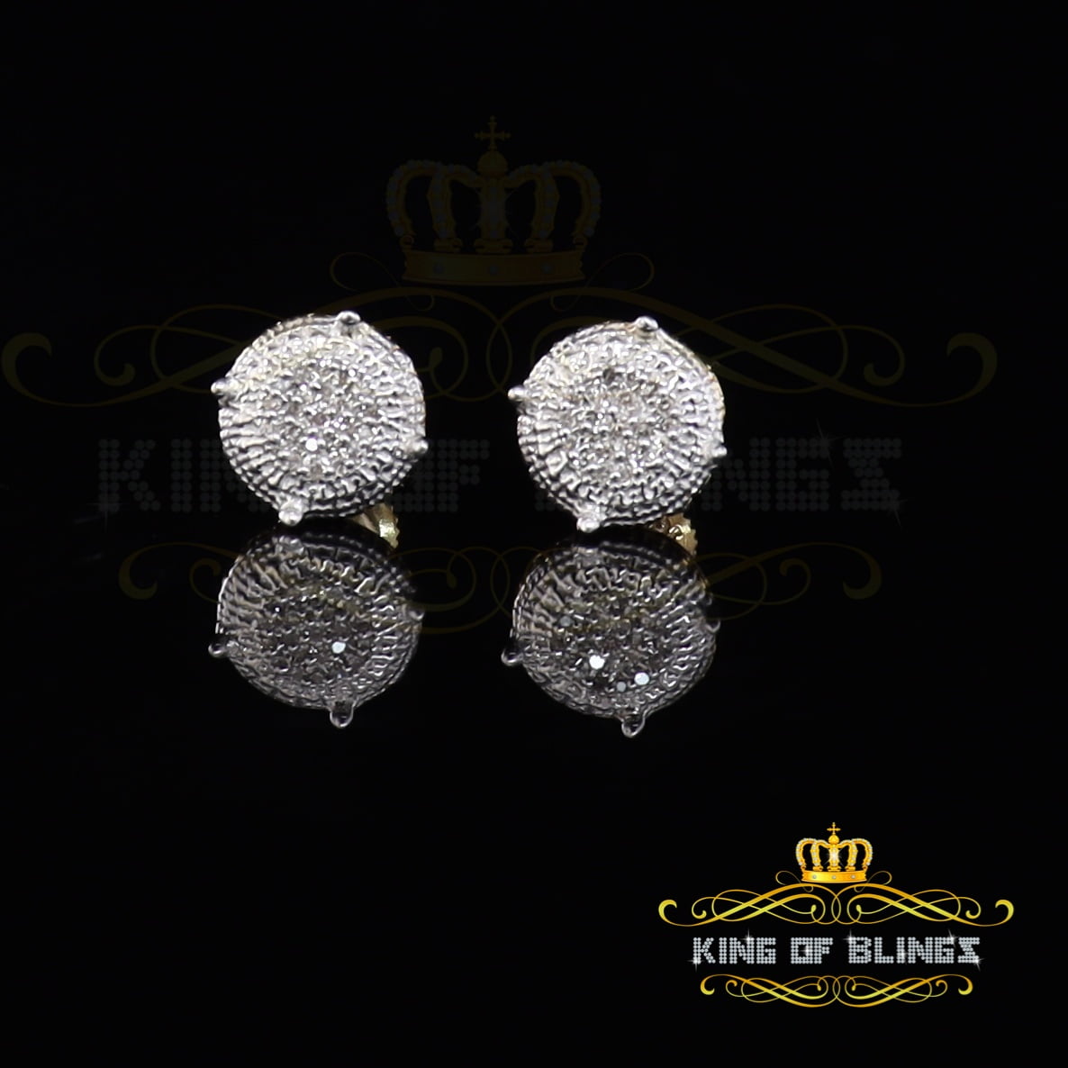 King of Bling's 10K Real Yellow Gold with 0.10 CT Diamond Round Stud Earring For Women And Men