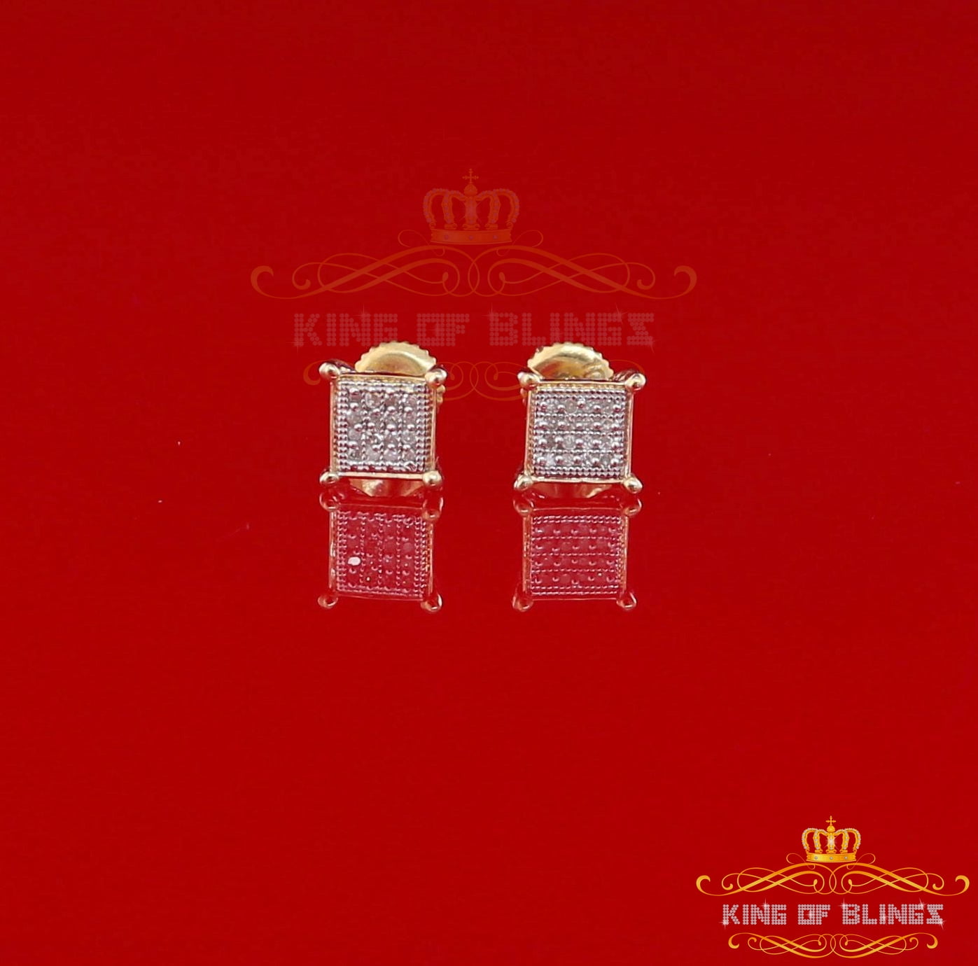 King of Bling's 10K Real Yellow Gold with 0.10CT Real Diamond Men's/Women's stud Square Earrings