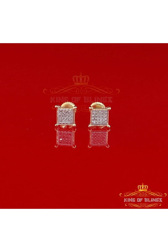 King of Bling's 10K Real Yellow Gold with 0.10CT Real Diamond Men's/Women's stud Square Earrings