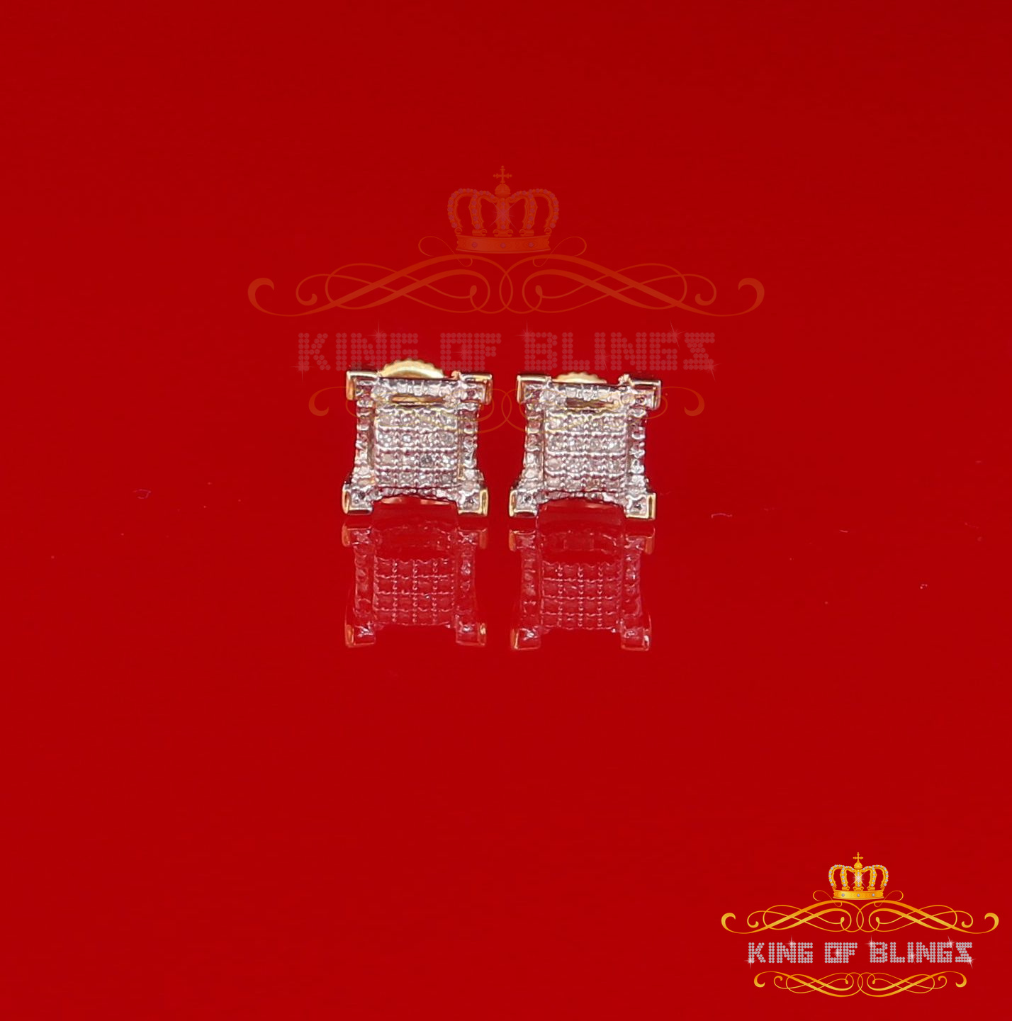 King of Bling's 10K Real Yellow Gold with 0.10CT Real Diamonds Men's /Womens stud Square Earring