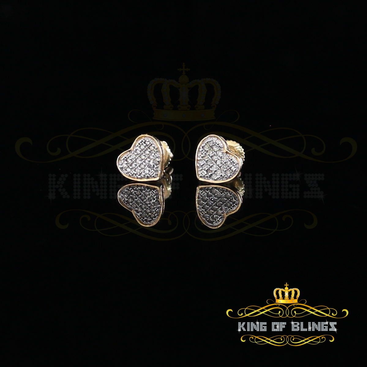 King of Bling's 10K Real Yellow Gold with 0.10CT Real Diamonds Men's/Women's stud Heart Earrings