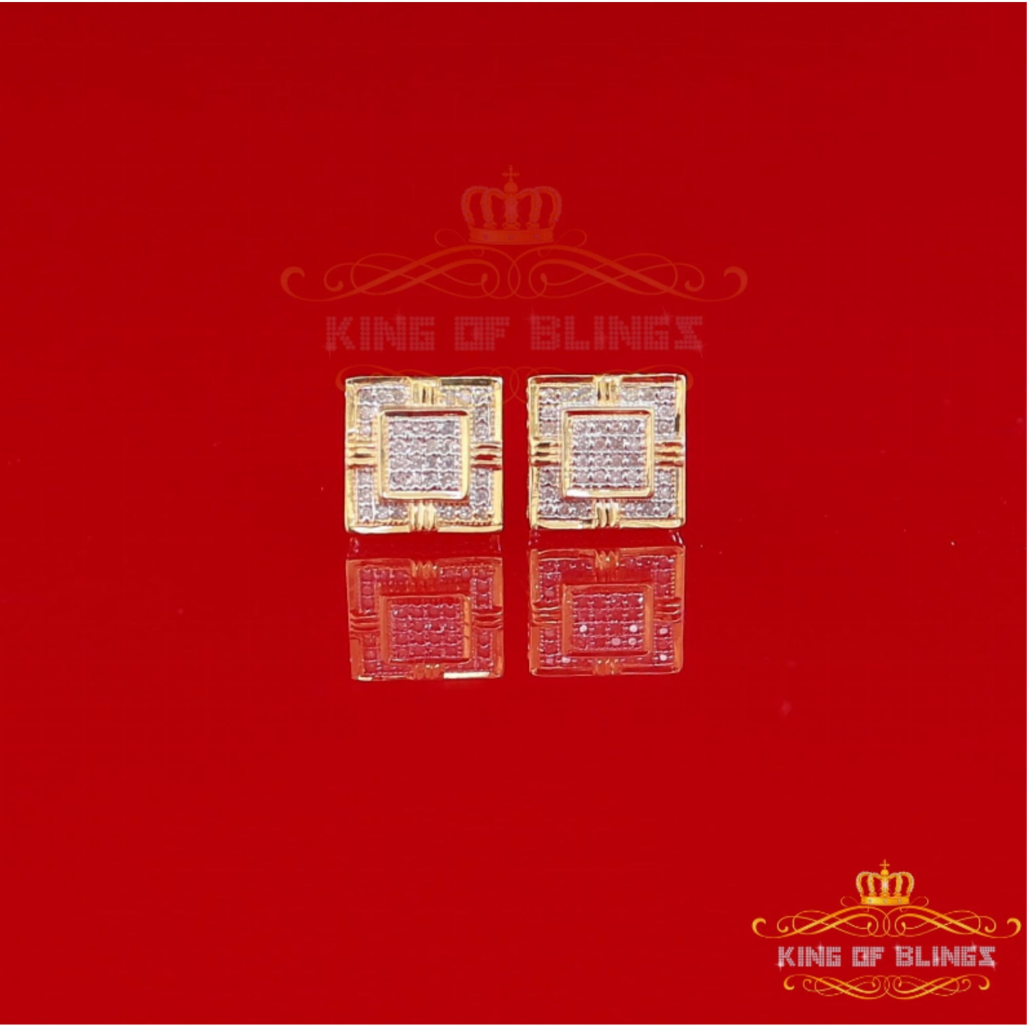 King of Bling's 10K Real Yellow Gold with 0.15CT Real Diamond Men's/Women's stud Square Earrings