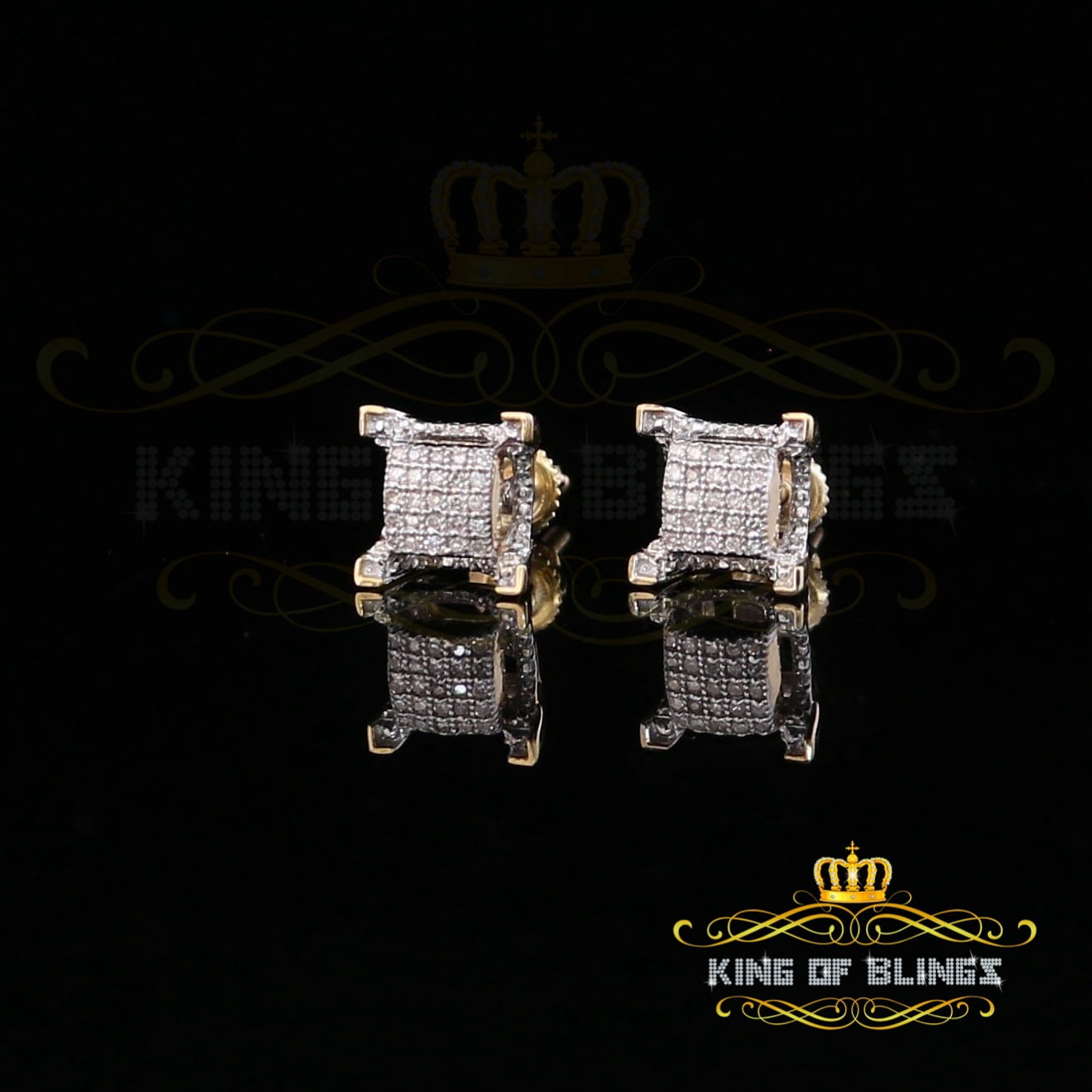 King of Bling's 10K Real Yellow Gold with 0.15CT Real Diamond Men's/Women's stud Square Earrings