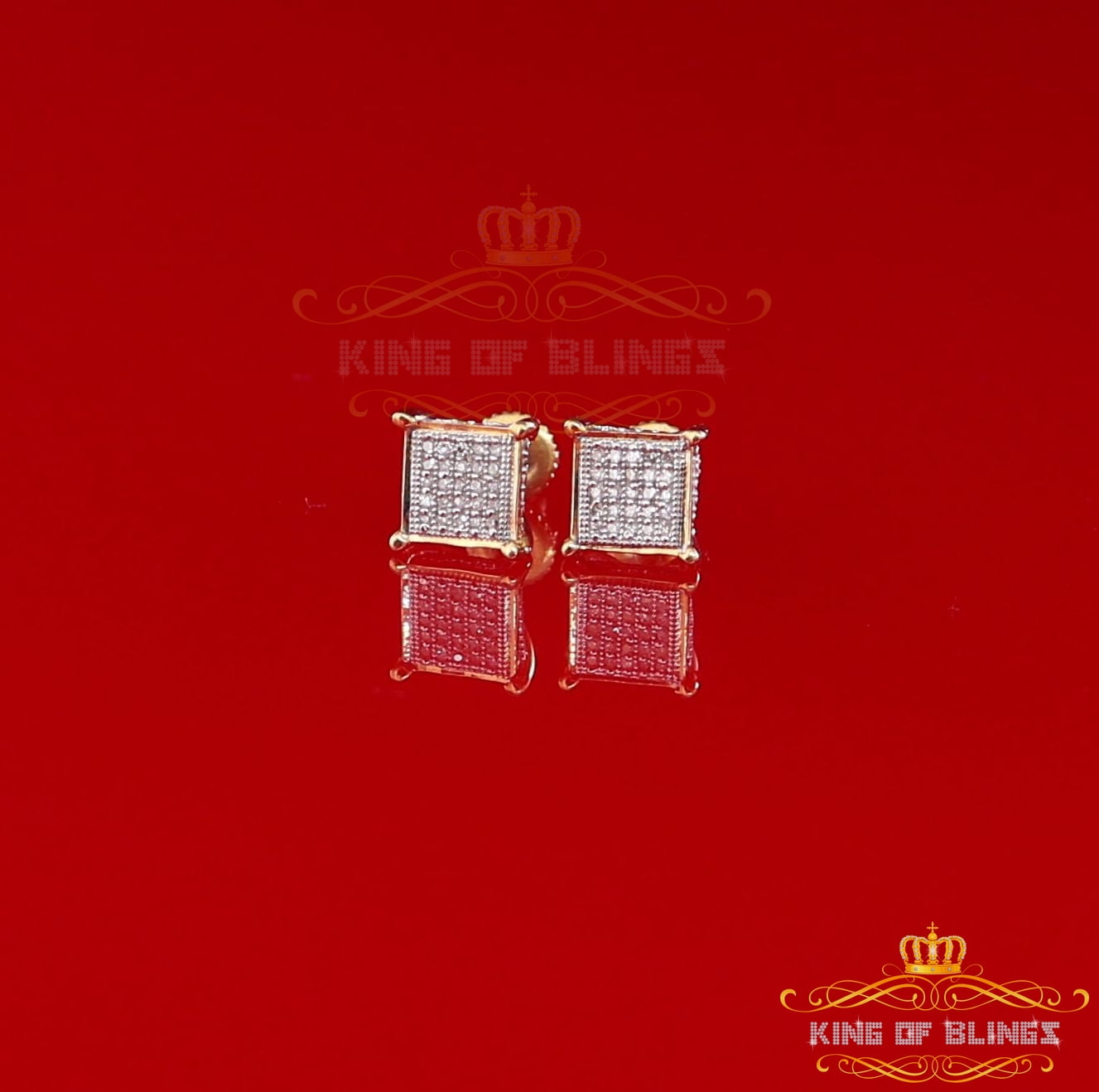 King of Bling's 10K Real Yellow Gold with 0.15CT Real Diamonds Men's/Women's stud Square Earring