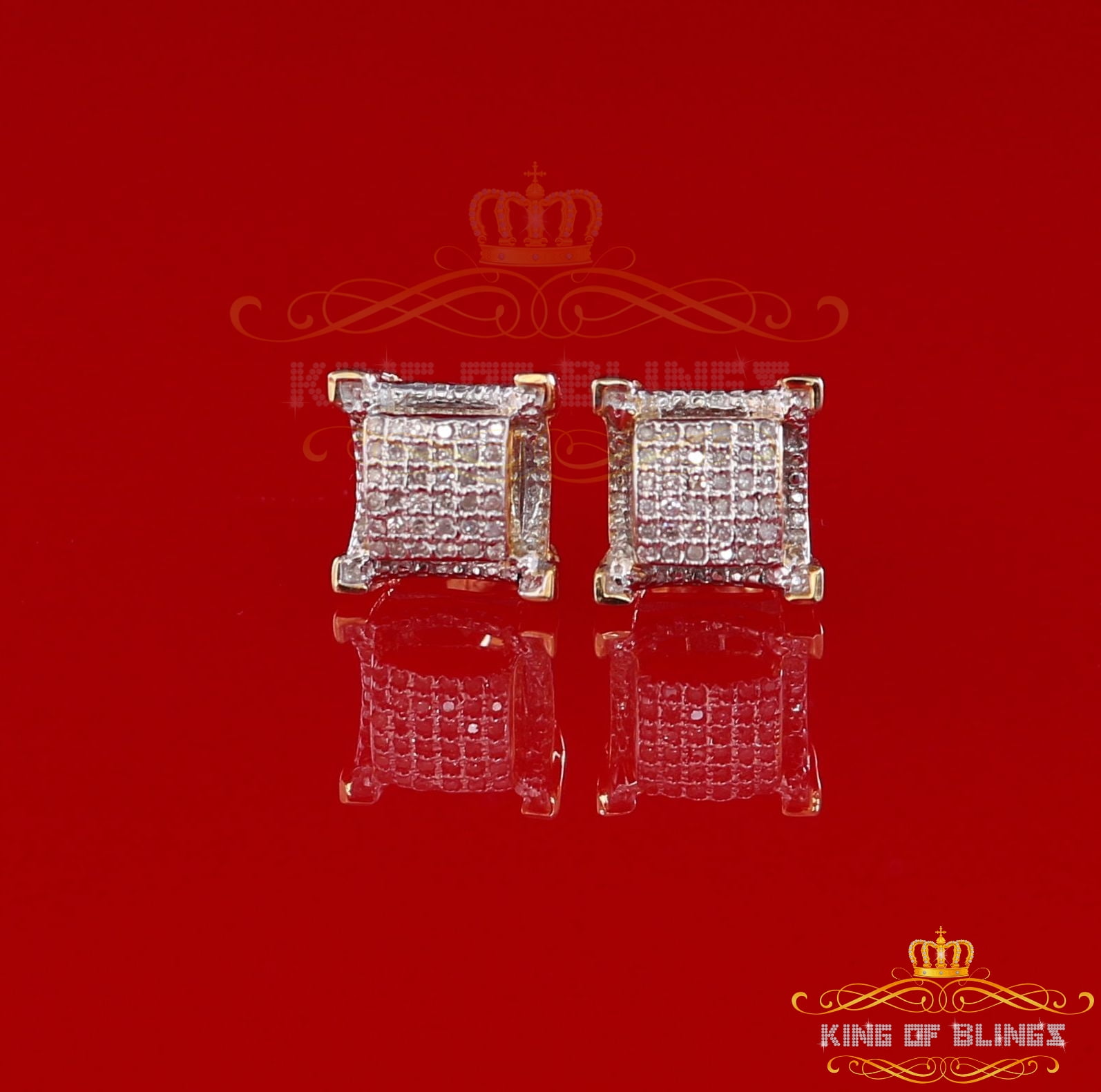 King of Bling's 10K Real Yellow Gold with 0.25CT Real Diamonds Men's/Women's stud Square Earring