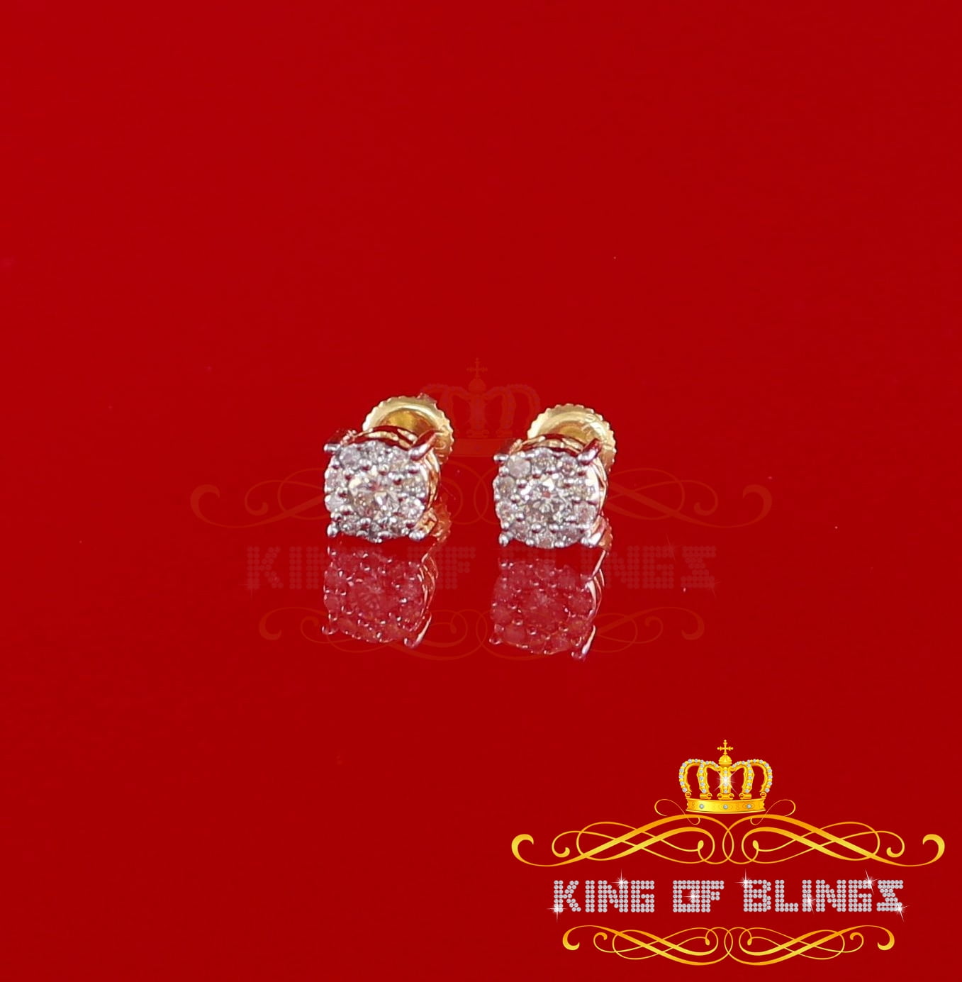 King of Bling's 10K Real Yellow Gold with 0.31CT Real Diamond Men's/Women's Stud Round Earrings