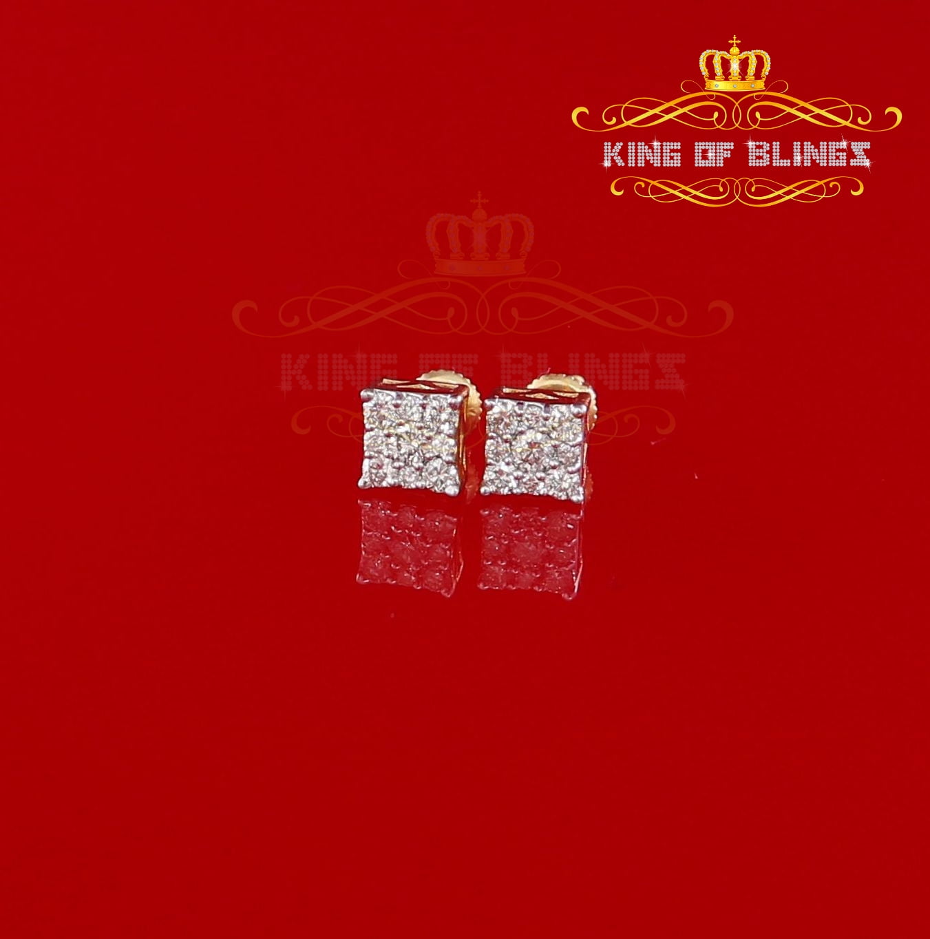King of Bling's 10K Real Yellow Gold with 0.50CT Real Diamond Men's/Women's Stud Square Earrings