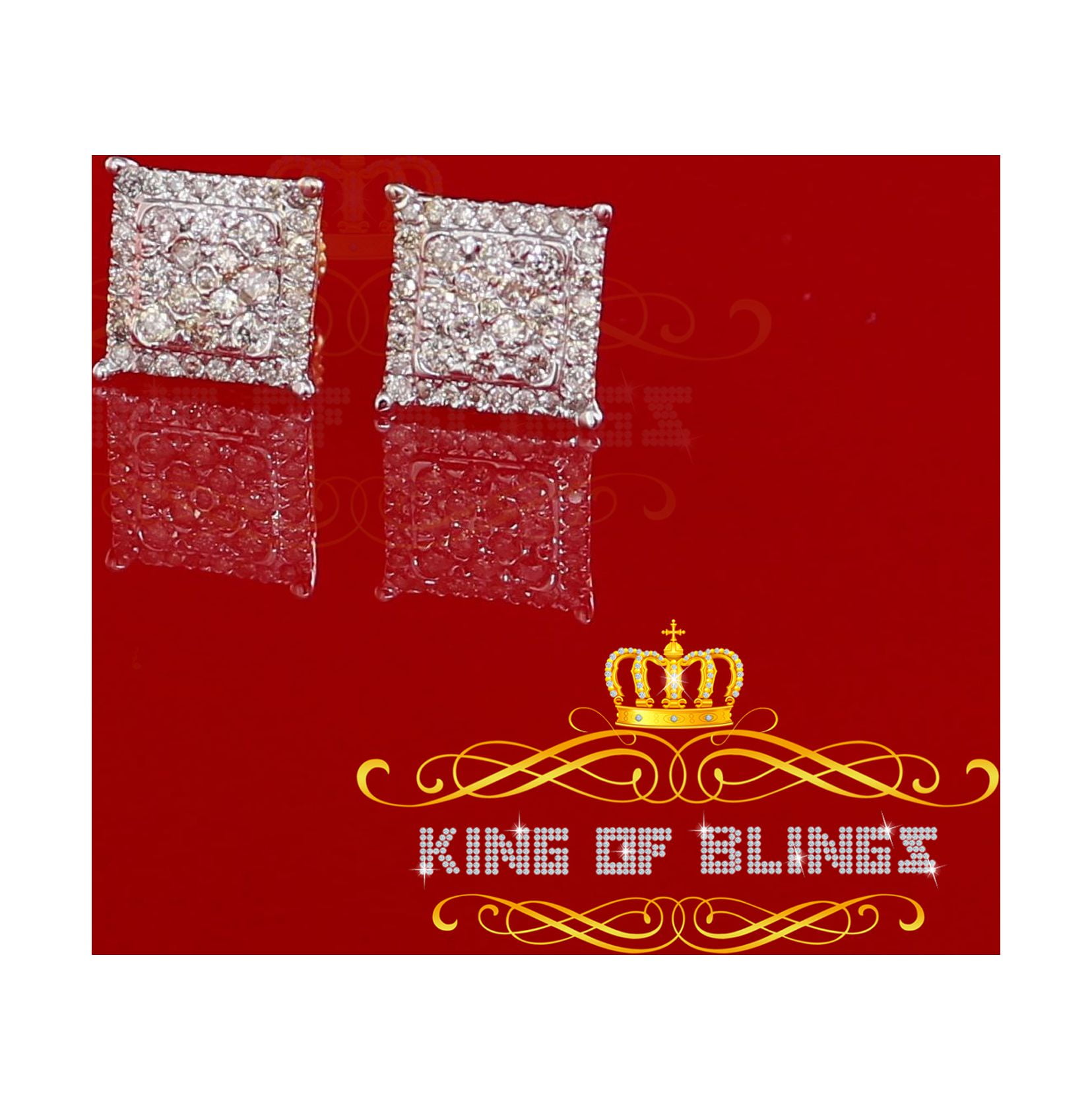 King of Bling's 10K Real Yellow Gold with 0.55CT Real Diamond Men's/Women's Stud Square Earrings