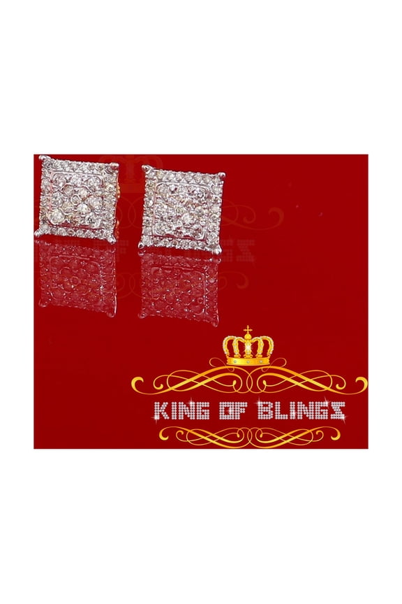 King of Bling's 10K Real Yellow Gold with 0.55CT Real Diamond Men's/Women's Stud Square Earrings
