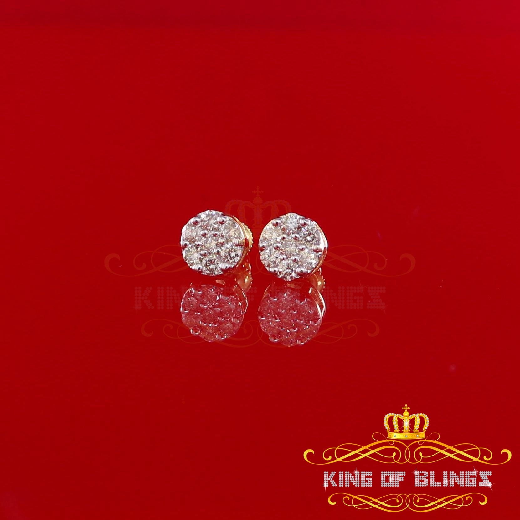 King of Bling's 10K Real Yellow Gold with 0.75CT Real Diamond Men's/Women's Stud Round Earrings