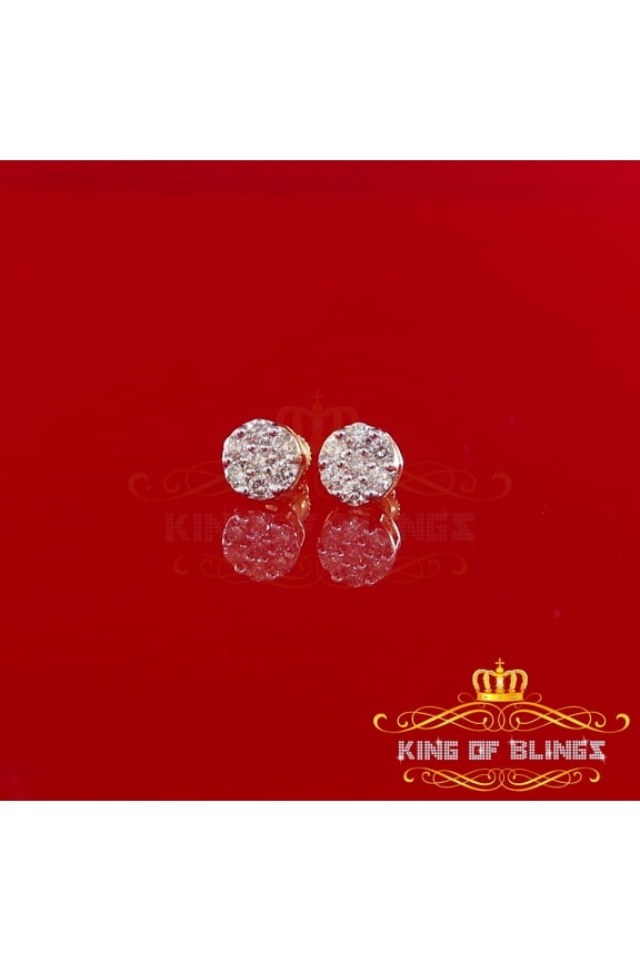 King of Bling's 10K Real Yellow Gold with 0.75CT Real Diamond Men's/Women's Stud Round Earrings
