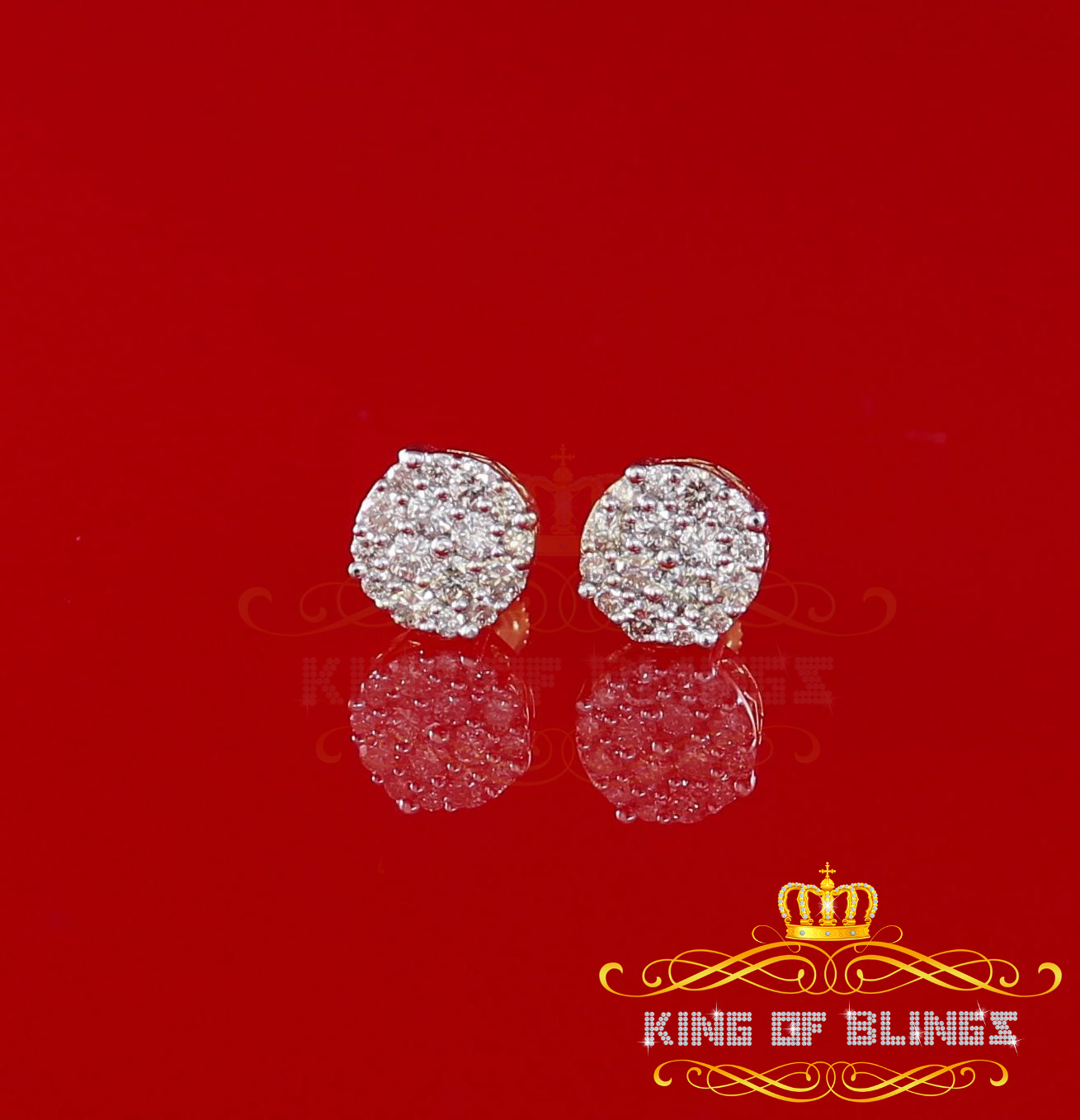King of Bling's 10K Real Yellow Gold with 0.75CT Real Diamond Men's/Women's Stud Round Earrings