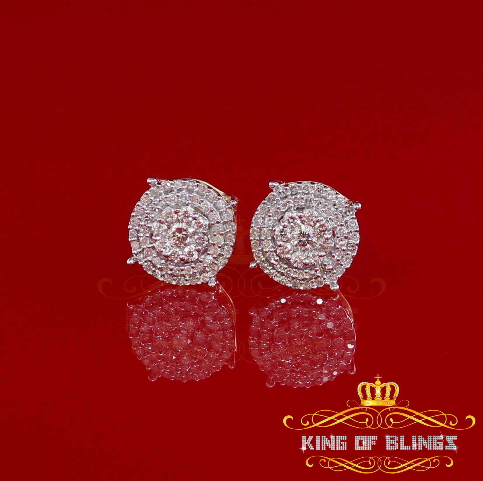 King of Bling's 10K Real Yellow Gold with 0.80CT Real Diamond Men's/Women's Stud Round Earrings