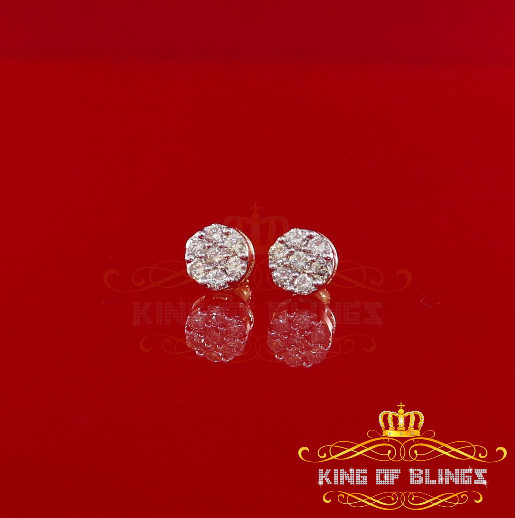 King of Bling's 10K Real Yellow Gold with 1.00CT Real Diamond Men's/Women's Stud Round Earrings