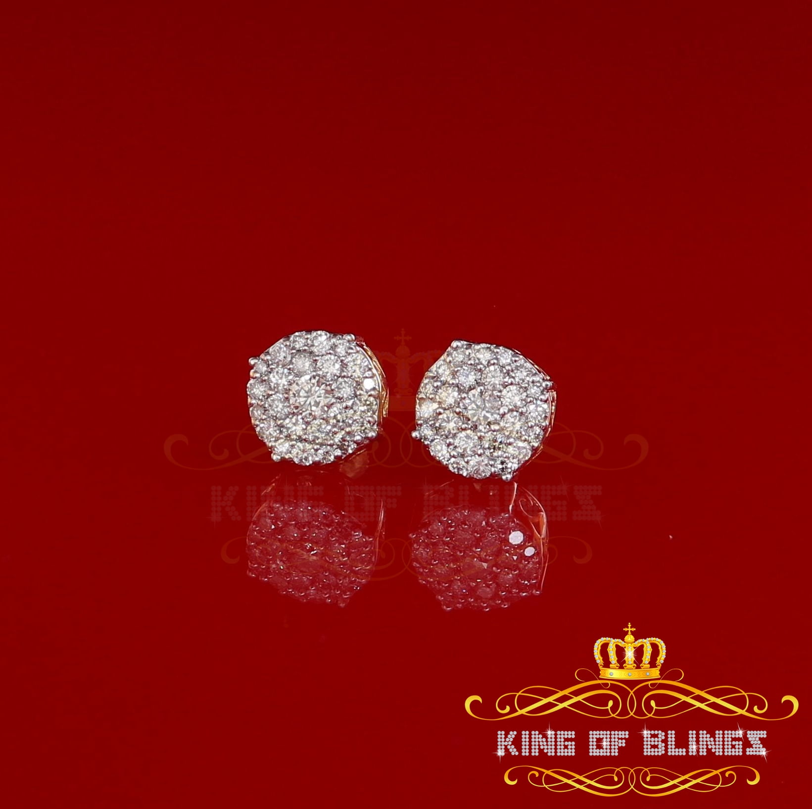 King of Bling's 10K Real Yellow Gold with 1.00CT Real Diamond Men's/Women's Stud Round Earrings