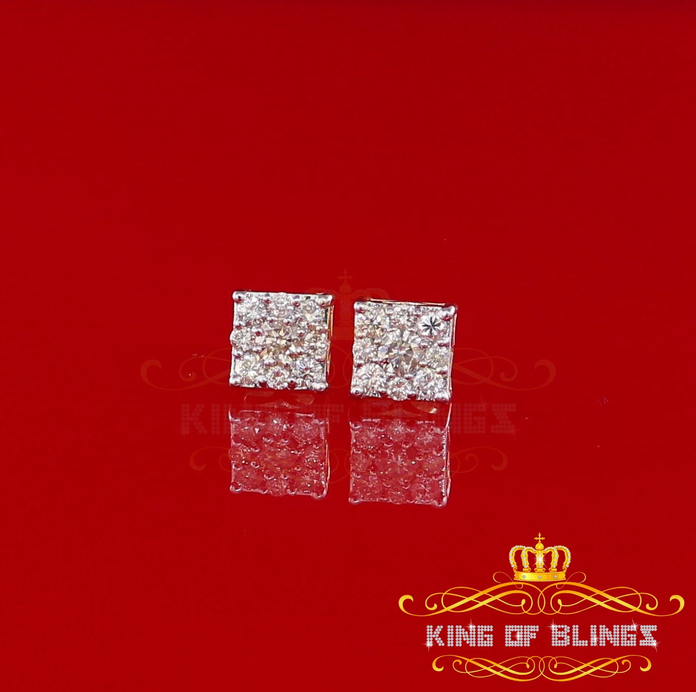 King of Bling's 10K Real Yellow Gold with 1.00CT Real Diamond Men's/Women's Stud Square Earrings