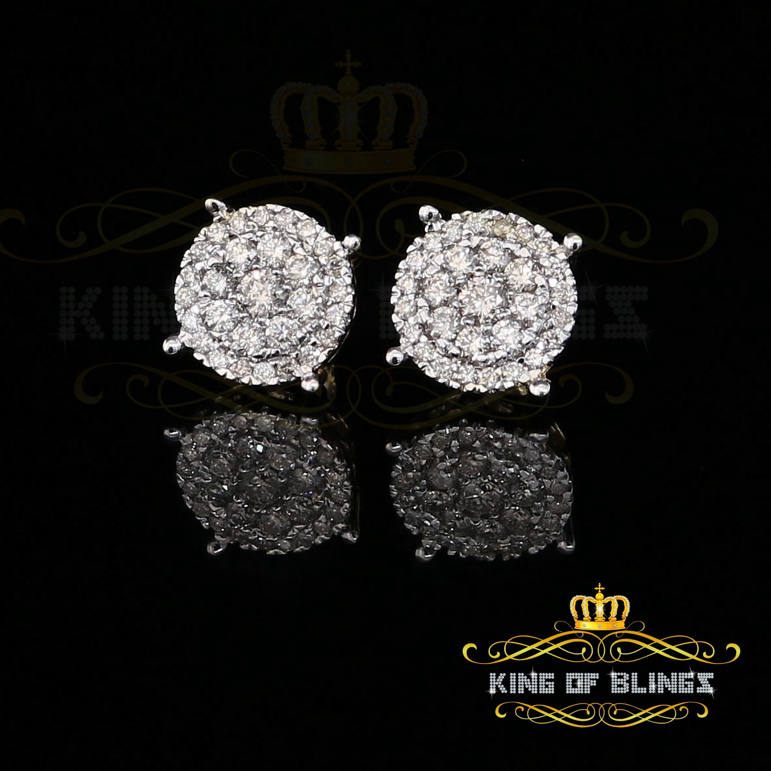 King of Bling's 10K Real Yellow Gold with 1.20CT Real Diamond Men's/Women's Stud Round Earrings