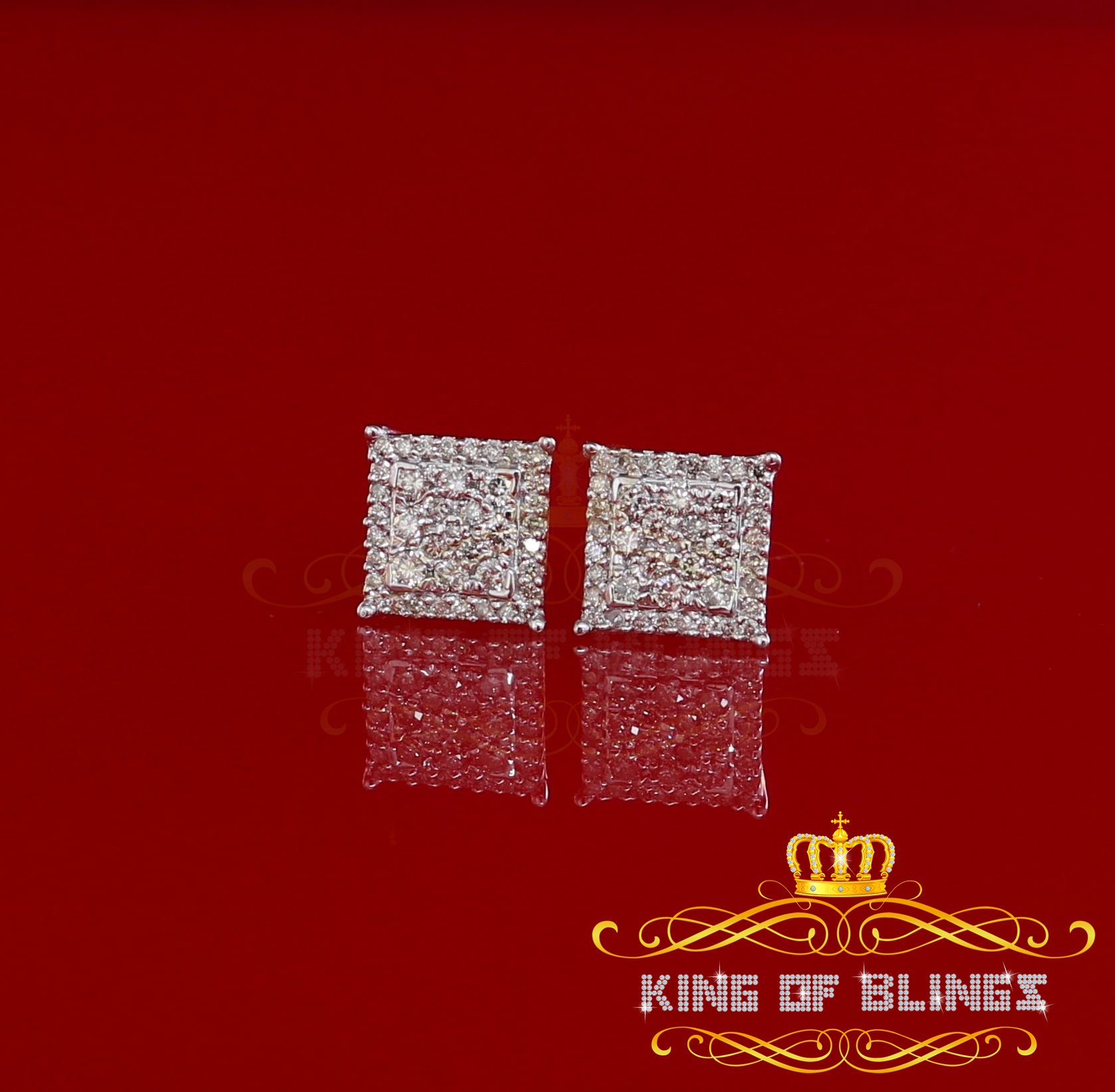 King of Bling's 10K Real Yellow Gold with 1.20CT Real Diamond Men's/Women's Stud Square Earrings