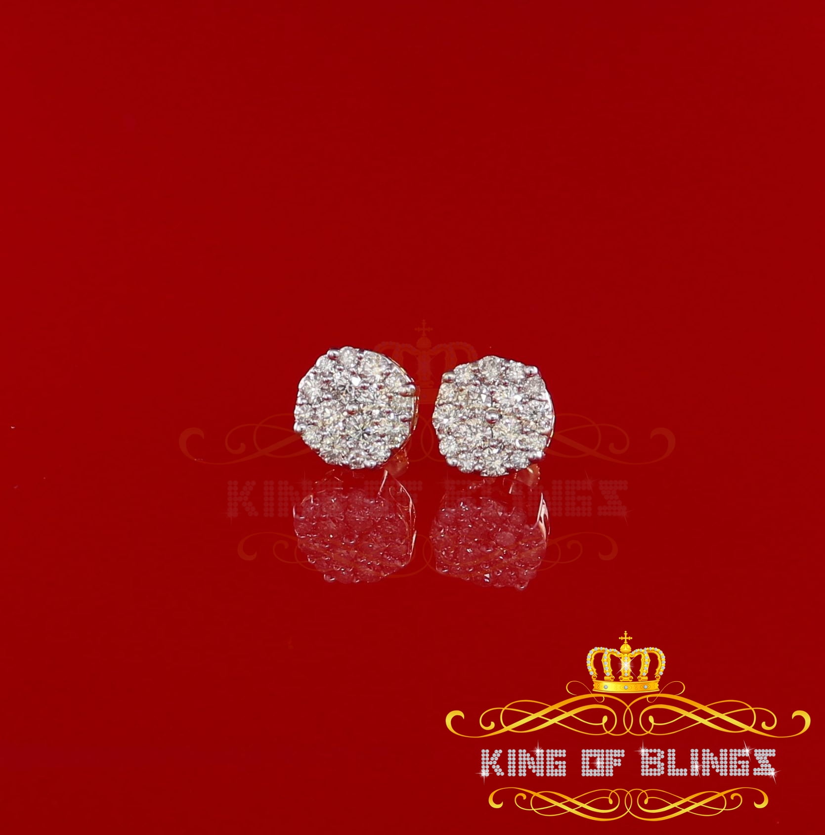 King of Bling's 10K Real Yellow Gold with 1.25CT Real Diamond Men's/Women's Stud Round Earrings