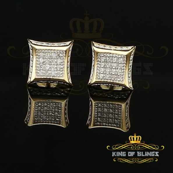 King of Bling's 10K Yellow Gold Real Diamond 0.10CT Men's /Ladie's Square-Shape Stud Earring