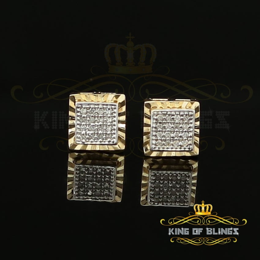 King of Bling's 10K Yellow Gold Real Diamond 0.10CT Mens /Womens Square-Shape Stud Earring