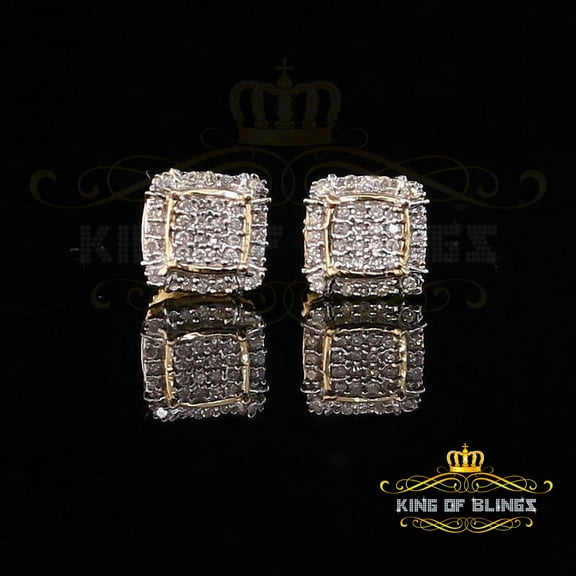 King of Bling's 10k Real Yellow Gold Square Stud Earring with 0.15CT Diamond For Women And Men