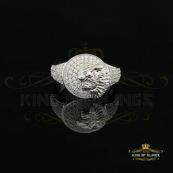 King of Bling's 2.70ct Cubic Zirconia White Silver Lion Head Men Adjustable Ring From SZ 12 to14