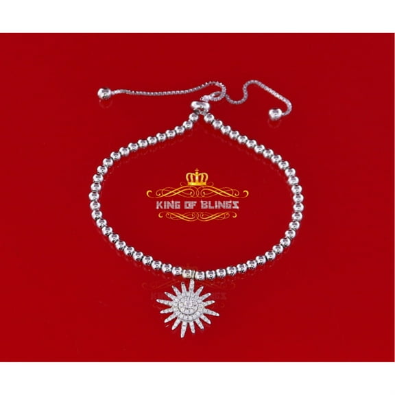 King of Bling's 925 Silver Cubic Zirconia White Men's/Women's Sun Bracelet Adjustable SZ 7Inch