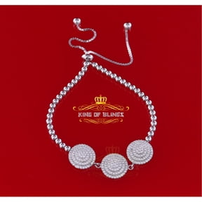 King of Bling's 925 Silver Fancy White Men's/Womens Bracelet Cubic Zirconia Adjustable SZ 7Inch