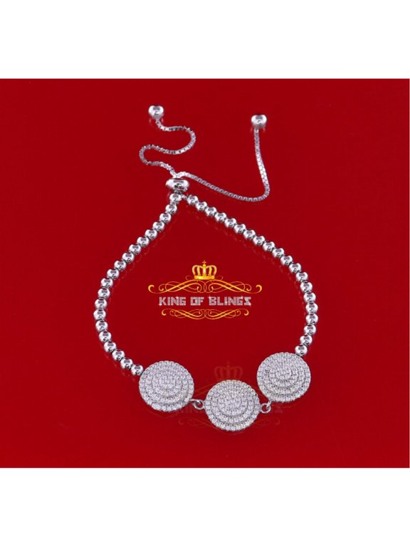 King of Bling's 925 Silver Fancy White Men's/Womens Bracelet Cubic Zirconia Adjustable SZ 7Inch