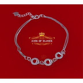 King of Bling's 925 Silver Men's/Womens Bracelet White with Cubic Zirconia Stone Size 7 Inch