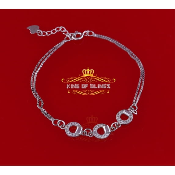 King of Bling's 925 Silver Men's/Womens Bracelet White with Cubic Zirconia Stone Size 7 Inch