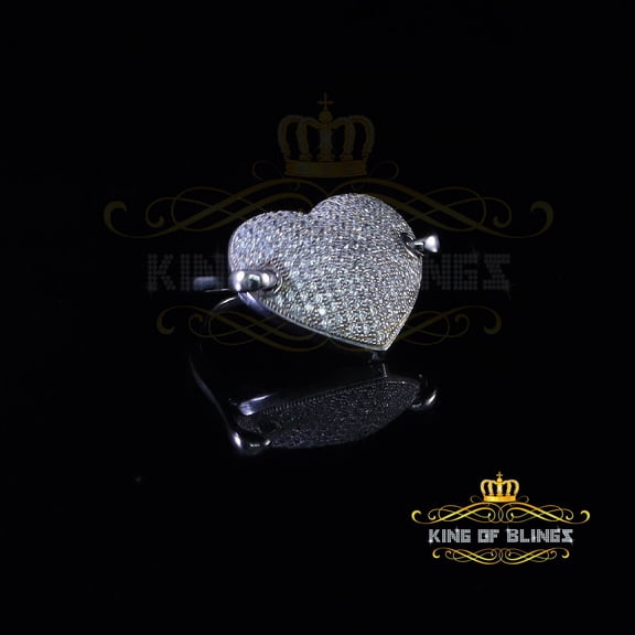 King of Bling's 925 Silver Round Shape Stone Women's 100 Cubic Zirconia White Heart Ring Size 6