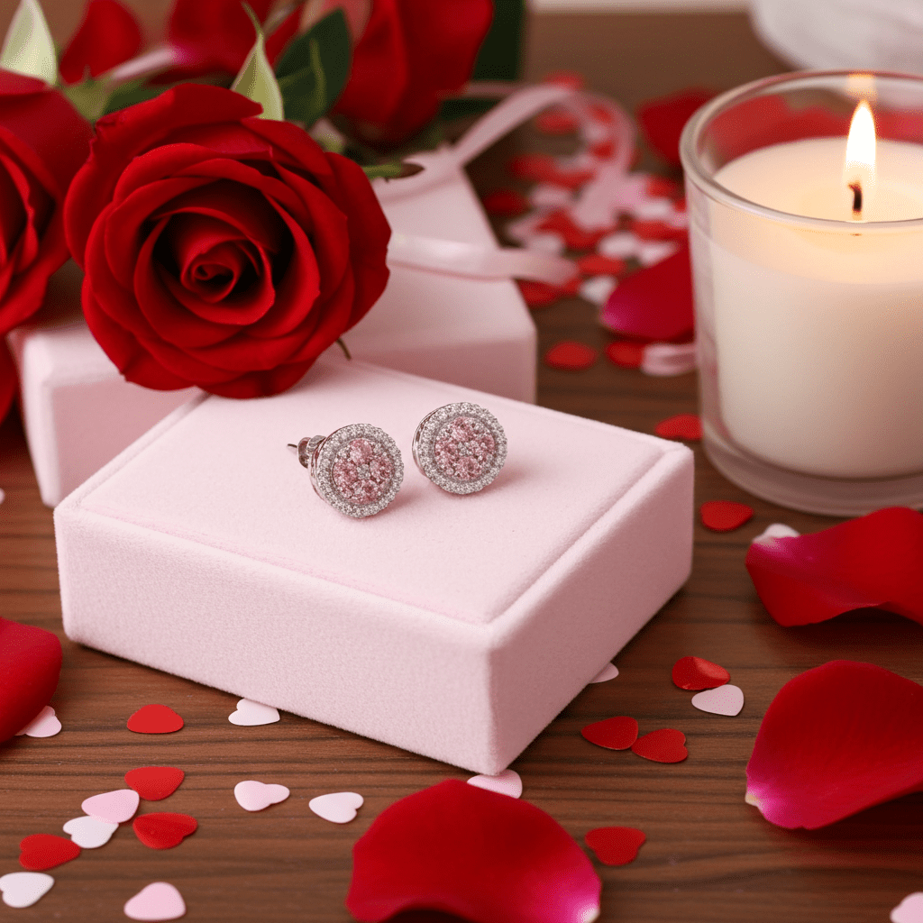 King of Bling's 925 Silver White 1.00ct VVS D Men's/Women's Pink Moissanite Round Stud Earrings
