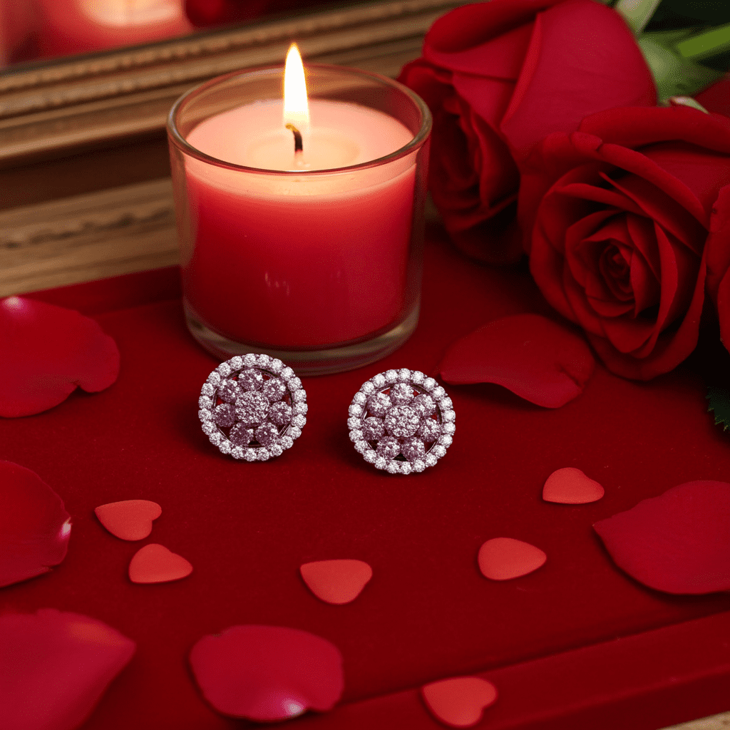 King of Bling's 925 Silver White 1.50ct VVS 'D' Pink Moissanite Round Mens/Women's Stud Earrings