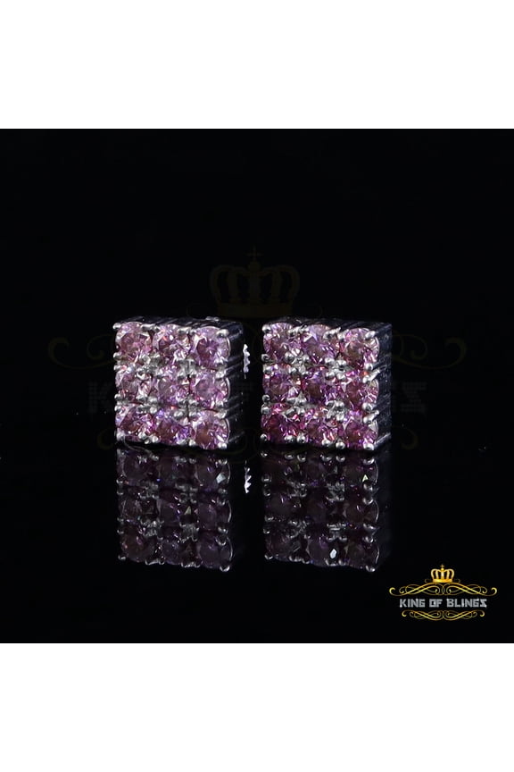 King of Bling's 925 Silver White 2.25ct VVS D Pink Moissanite Men's/Women's Square Stud Earrings
