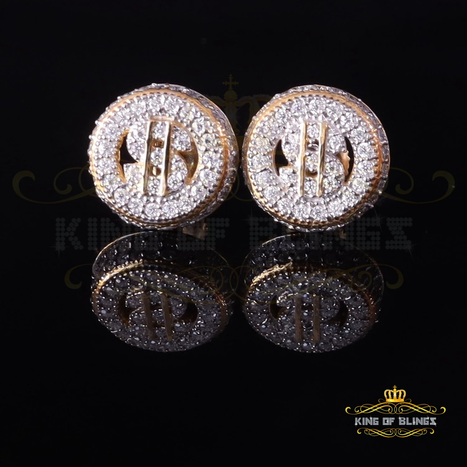 King of Bling's 925 Silver Yellow 1.00ct VVS 'D' Moissanite Dollar Sign Mens/Womens Stud Earring