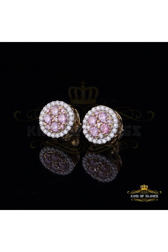 King of Bling's 925 Silver Yellow 1.00ct VVS D Pink Moissanite Round Men's/Women's Stud Earrings